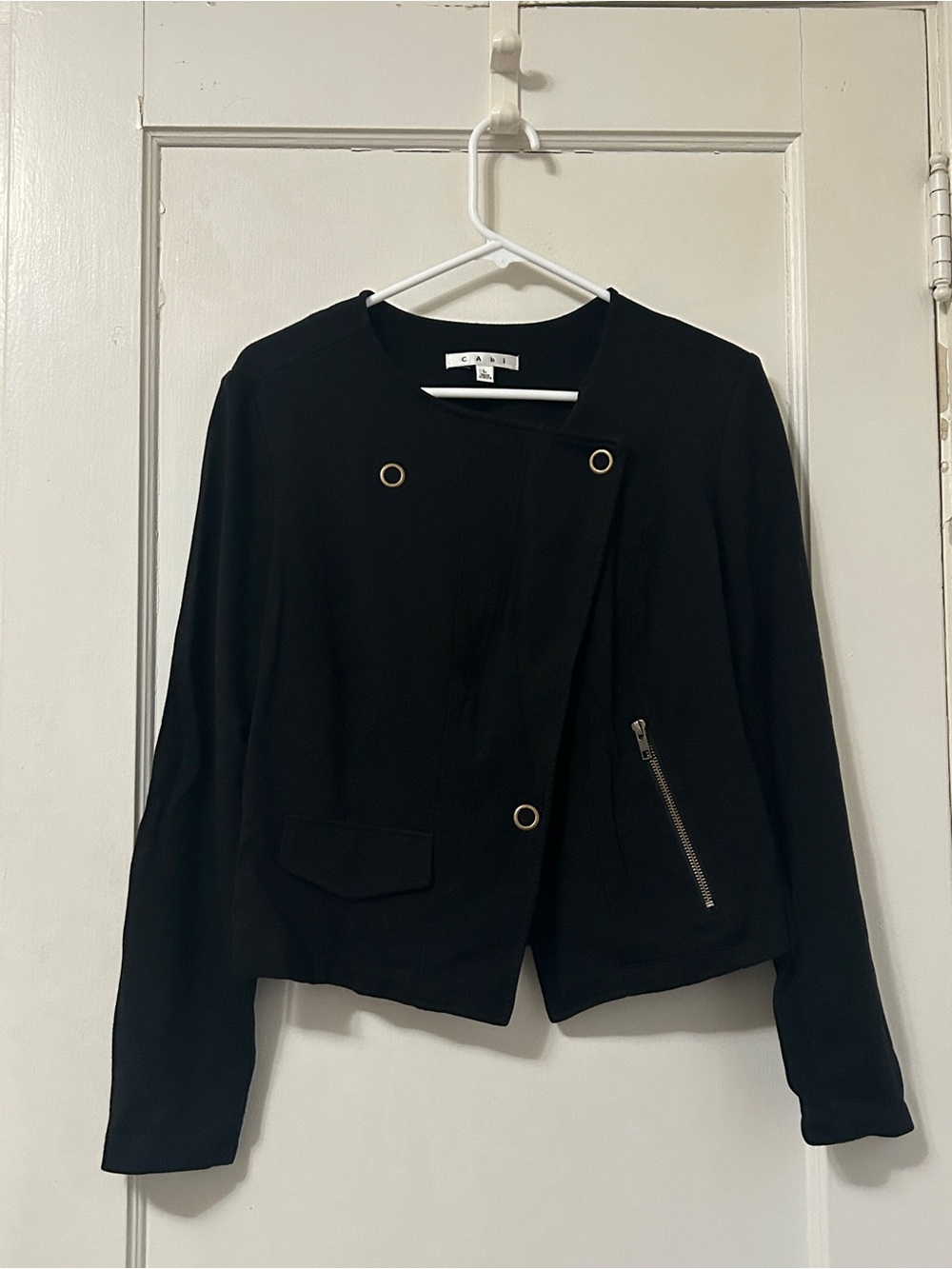 CAbi Black Moto-Style Blazer with Gold Accents